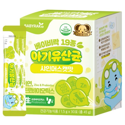 베이비락 아연함유 19종 아기 생유산균 샤인머스캣맛 1박스(30포), 45g, 1개