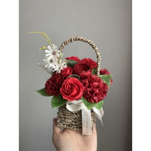 [로기블룸] 어버이날 비누꽃 카네이션 꽃바구니 만들기 키트 단체수업 가정의달 행사 DIY 비누꽃 12송이, 레드