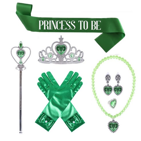 생일 파티 용품 티아라 + 어깨띠 + 액세서리 요술봉 코스튬 세트, 그린
