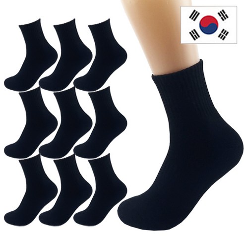 올리싹 5+5 두꺼운 남성용 국산 더블쿠션 스포츠 중목 양말, 블랙, 10개