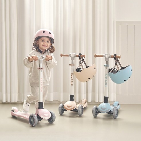 베네베네 킥앤롤 광폭 LED 폴딩 유아 아기 어린이 킥보드 스쿠터 접이식 씽씽카, 베이비 핑크, 1개