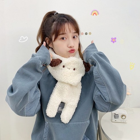한국 스타일 겨울 따뜻한 부드러운 귀여운 소녀 강아지 귀 짧은 양모 따뜻한 스카프 스카프