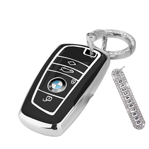 키에티 BMW 풀커버 TPU 엣지 키케이스 A타입 + 큐빅번호판, 실버_블랙