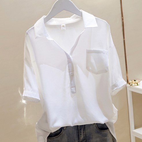 화이트 커리어 셔츠 여자 반팔 여름 디자인 스몰 오버핏 슬림 캐주얼 풀오버 셔츠