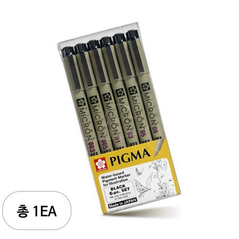 PIGMA 사쿠라 마이크론 블랙라벨볼펜 6p 세트, 블랙, 1세트