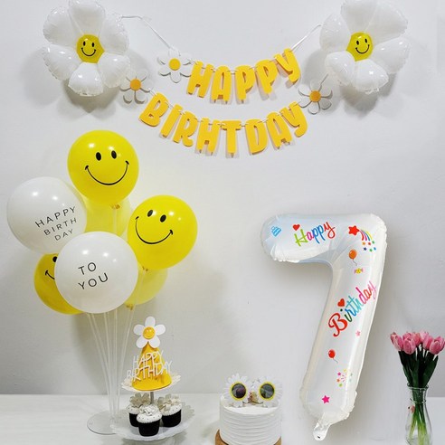 올리브파티 데이지 레터링숫자풍선 생일가랜드 스마일 모자 안경 파티용품 세트, 1세트, 숫자풍선7