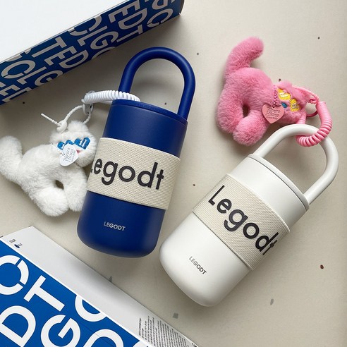 레고트 텀블러 텀꾸 키링포함, 1세트, 400ml, 루프텀블러 블루 화이트냐옹키링