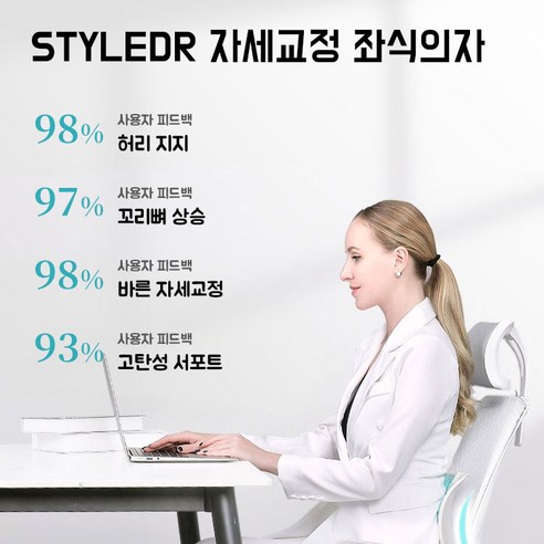 [2개 세트] 스타일닥터 자세교정 좌식 의자 허리디스크 바른자세 책상 사무실 의자 등받이 방석