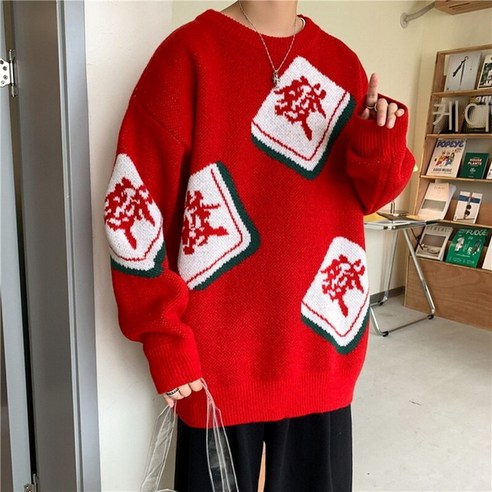 smy레드 스웨터 년 일본식 레트로 게으른 특대 스웨터
