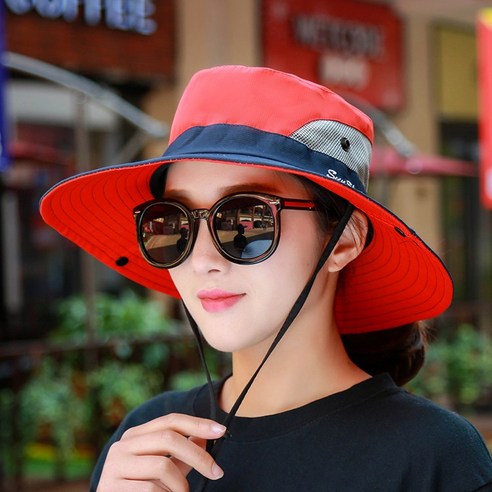 야외 태양 모자 커플 어부 모자 여성 접이식 태양 모자 여름 태양 모자 사이클링 여행 등산 모자, 레드햇 블루 가장자리