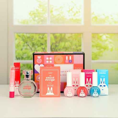 레시피박스 어린이 화장품 스위트믹스 선물세트, 향수+립크레용+매니큐어3종(핑크+스카이+체리), 1개