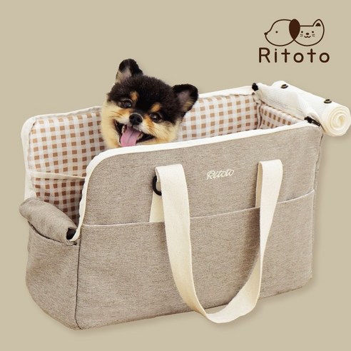리토토 강아지 고양이 애견 이동가방 기내용 가방, 모카베이지