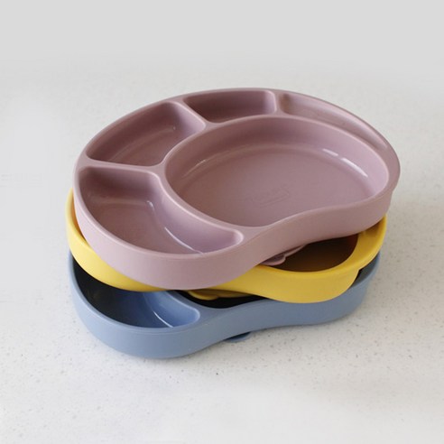 안전하고 즐거운 식사 시간, 유아용 파스텔 실리콘 흡착 식판 다크블루