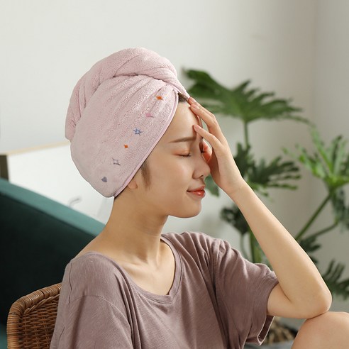 드라이 모자 초강력 흡수속 드라이 목욕 모자 수건 머리 감는 수건 두꺼운 목욕 모자 드라이 수건, 기본값, 더러운 분홍색【원소】
