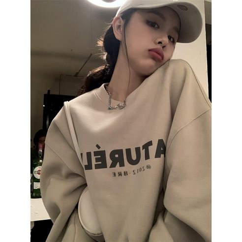 KORELAN 가을 겨울 나른한 바람 속 롱 프린트 코트 기모 맨투맨