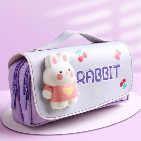 fooi 말랑 스퀴시필통 3D EVA 대용량 펜파우치 초등학생필통, 2 토끼_가로