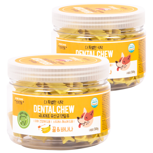푸디 더특별한식탁 유산균 덴탈츄 강아지 간식 껌, 2개, 300g, 면역케어에 좋은 꿀&바나나