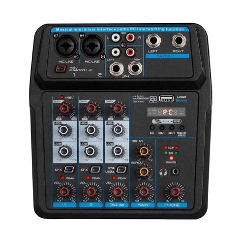 오디오 믹서 4 채널 USB 오디오 인터페이스 오디오 믹서 USB 사운드 카드를 가진 DJ 사운드 컨트롤러 인터페이스, 하나, 보여진 바와 같이