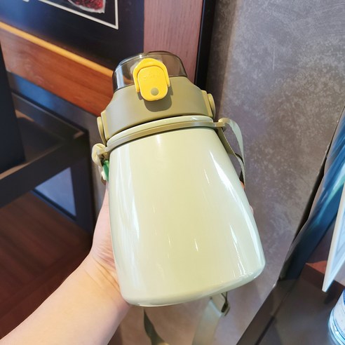 smy보온병 컵 여성 고가 물 컵 대용량 어린이 학생 주전자 밀짚 컵 휴대용 인터넷 연예인 큰 배꼽 컵, 녹색 1000Ml/라이트 컵, 하나