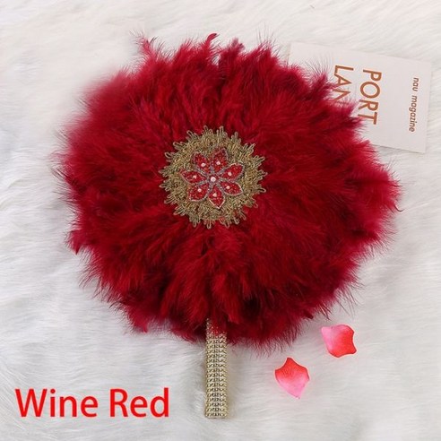손부채 터키 깃털 손 팬 돌 핸드 단면 아프리카 댄스 웨딩 장식, Wine