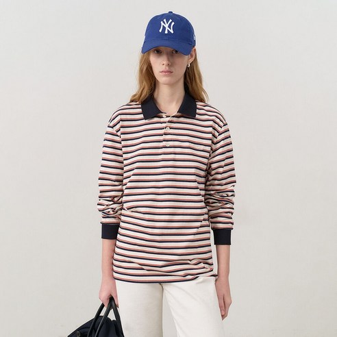 던스트 [인플루언서 PICK] UNISEX MULTI STRIPE COLLARED T-SHIRT NAVY STRIPE_UDTS4C119N2