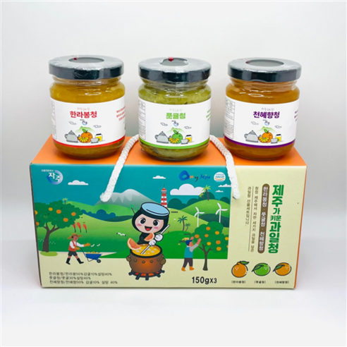 제주 과일청 4종 선물세트 (병당150g) (한라봉+풋귤+천혜향+감귤), 1개