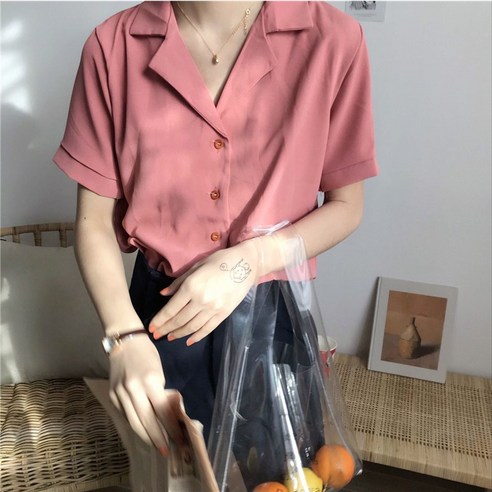 KORELAN 여름신상 복고풍 퓨어핏 쉬폰 반팔셔츠녀