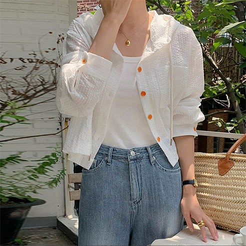 데일로엔 여성 스트라이프 자외선차단 후드 셔츠