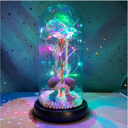 [ 프로포즈 LED 장미꽃 무드등 ] 아르띠콜로 로맨틱 홀로그램 꽃 무드등 인테리어 특별한 선물 10대 여성 20대 여자 생일선물 여자친구 기념일 선물 꽃다발 무드등 여친 선물, 뽀뽀하는남녀