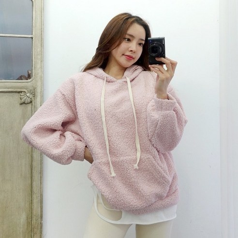 이힝 앞포켓 뽀글 후리스 여자후드티 후드티