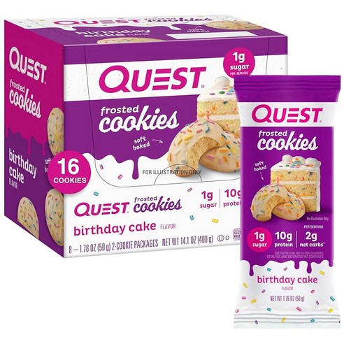 퀘스트뉴트리션 프로틴 쿠키 프로스트 벌스데이 케이크 (8count pack of 1)*2 50g* 16개입 트윈팩, 1개