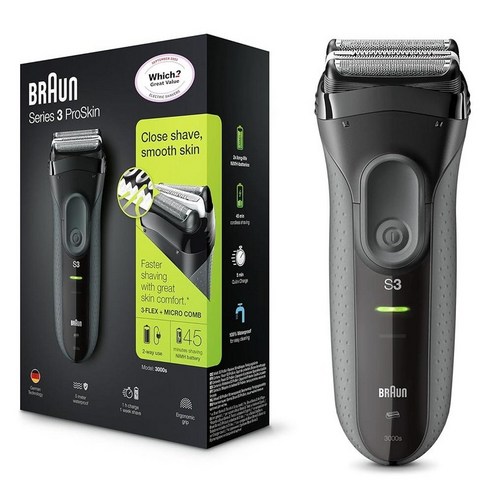 Braun 남성용 전기 면도기 4피스 세트 블랙 충전식, 3000s