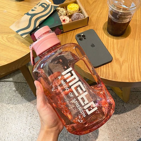 DFMEI 휴대용 대용량 플라스틱 컵 톤톤통 스포츠 주전자 헬스장 물컵 아웃도어 컵 눈금 2200ML, DFMEI 앵화분