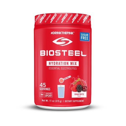BIOSTEEL 하이드레이션 믹스 – 무설탕 필수 전해질 스포츠 드링크 파우더 베리 45회 분량, 1개, 315g 바이오디피씨