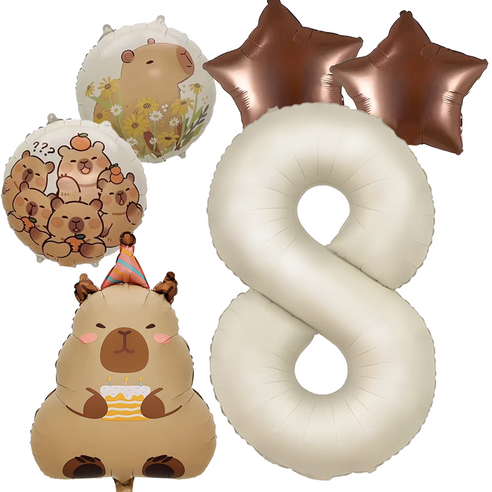 파파 파티 카피바라 풍선 세트 크림 숫자 기념일 생일, 1세트, 케익 카피바라 5p + 크림 8