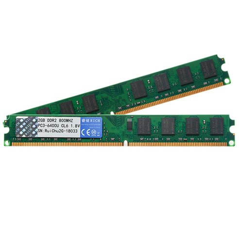 Ruichu DDR2 2G 800MHz 1.8V 240pin 바탕 화면을위한 RAM 메모리, 블랙 & 그린, 하나