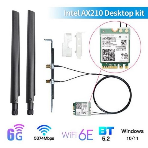 5374Mbps 인텔 AX210 802.11ax Wi-Fi 6E MU-MIMO AX210NGW 데스크탑 키트 2.4G/5G/6Ghz 와이파이 어댑터 블루투스 5.2 카드 Win 1, [02] AX210 Desktop kit, 1개