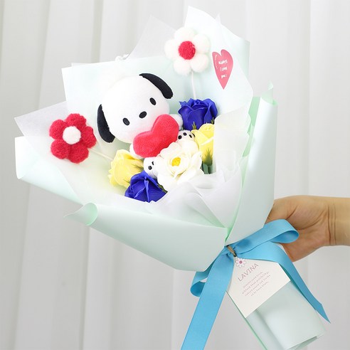 산리오 비누꽃 인형꽃다발 + 쇼핑백 세트, 포차코, 1개