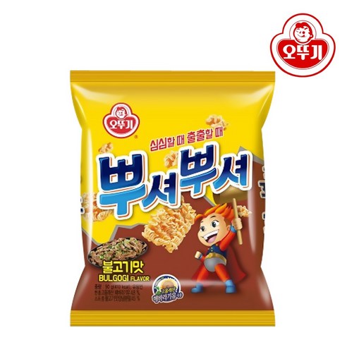 오뚜기 뿌셔뿌셔90g 불고기맛 8개 어린이간식 라면과자 봉지과자 스낵 과자, 90g