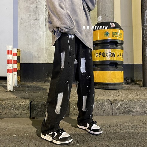 미국의 힙합 바지 스트리트 Ins 패션 브랜드 스플래시 청바지 디자인 감각 틈새 빈티지 바지 남성