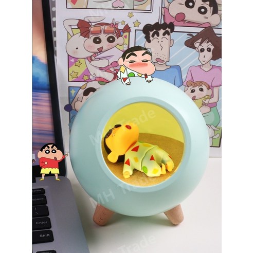 짱구는 못말려 LED 무드등 캐리터 취침등 짱구 블루투스스피거, 밀크 그린A