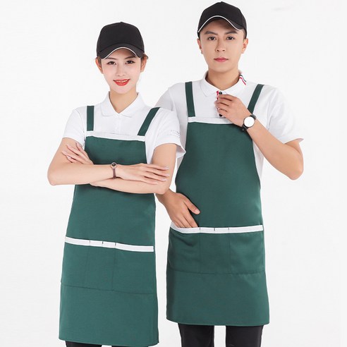 ANKRIC 방오공 패치 포켓 멜빵 앞치마 원피스앞치마, 잉크