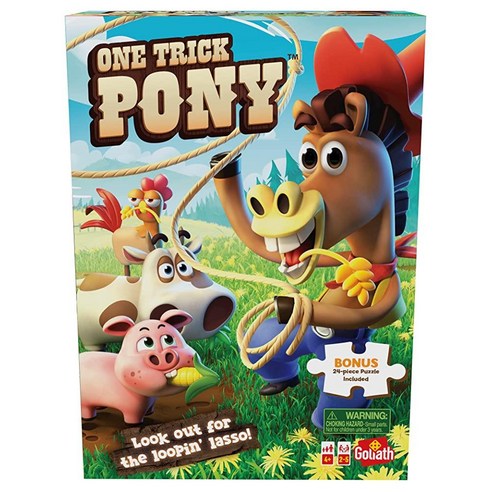 Goliath One Trick Pony Game w/ 24피스 퍼즐 - 카우보이의 스피닝 올가미 로프 전에 동물 모으기 - 24피스 퍼즐 포함