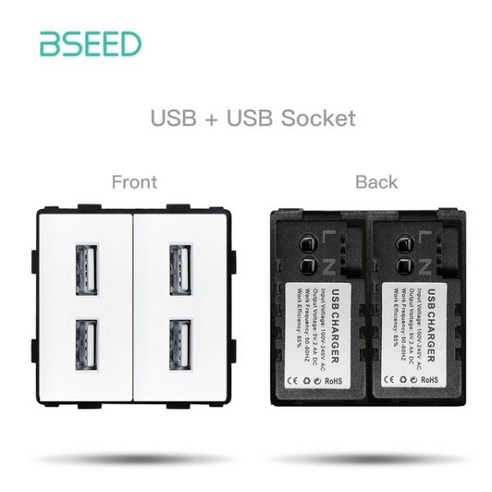 BSEED 흰색 유리 패널 인터넷 소켓 TV ST CAT5 RJ45 기능 부품 이중 USB EU 벽 플러그 DIY 조합, TV USB Part_DIY Parts, TV USB Part+DIY Parts