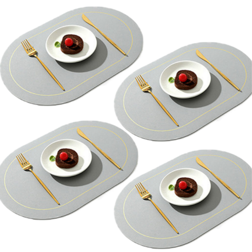 컴투더홈 북유럽 가죽 양면 테이블 인테리어 식탁 테이블 매트 4p, 그레이&베이지, 4개