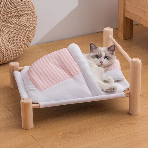 고양이 원목숨숨집 Pet Lounger for Cat Bed Removable Sleeping Bag Hammock Wooden Winter Warm kitten Cats Hous, 3)No wooden stand gary  L