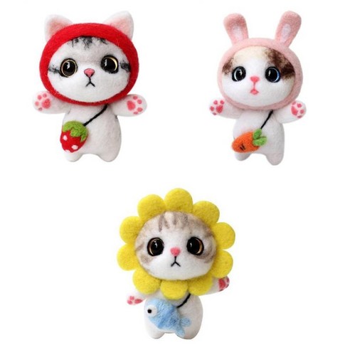 3Pcs DIY 수제 고양이 니들 펠트 키트/초보자용 기본 도구, 설명한대로, 양모, 설명한대로