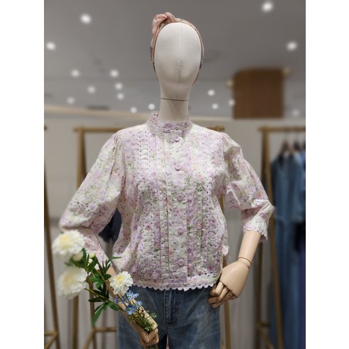 써스데이아일랜드 레이스 블록 블루종 블라우스(T224MBL250W)(2118759)
