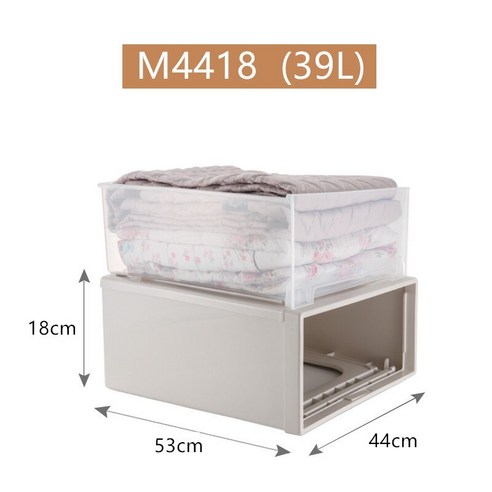 MBH화장대서랍장보관 상자 서랍 유형 플라스틱 투명 보관 캐비닛 의류 속옷 분류 상자 옷장 보관 상자, 4418: 깊이 53 * 폭 44 * 높이 18cm, 1 층