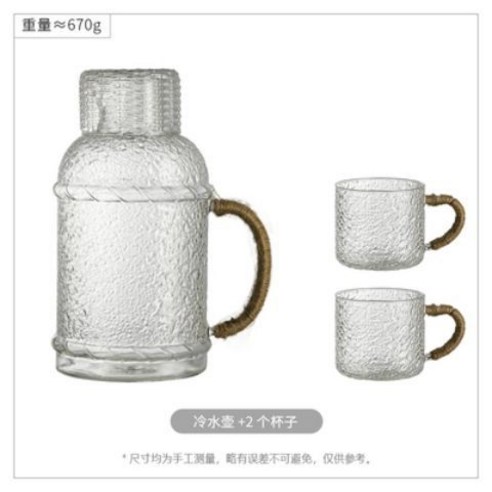 DFMEI 해머무늬 쿨 케틀 글라스 고온 대용량 물 2L 쿨 화이트 오픈 쿨 워터 보틀 콜드 케틀 내열 가정용, DFMEI 해머드 냉각 주전자 + 물컵 2개, 푸른